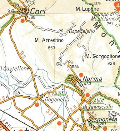 Mappa del percorso della
tappa Sermoneta-Cori
(58878 bytes)
